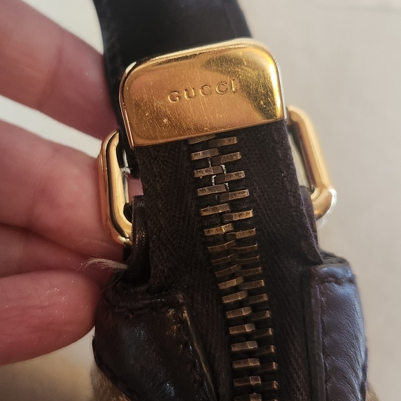 Gucci Beige Canvas Brown Leather Crocodile Secret Hobo - Picture 7 of 14